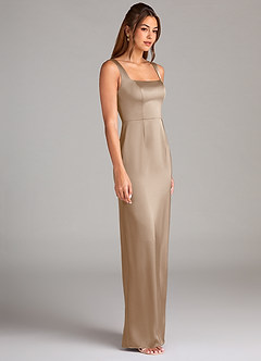 Azazie Flori Bridesmaid Dresses Taupe Sheath Side Slit Stretch Satin Dress image3