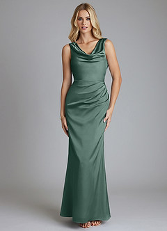 Azazie Tallie Bridesmaid Dresses Eucalyptus Mermaid Pleated Stretch Satin Dress image9