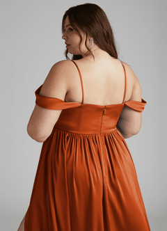 Azazie Morana Jurken voor bruidsmeisjes Converteerbaar Jurk van Stretch Satijn met A-Lijn Off the Shoulder Verbrande Sinaasappel image16