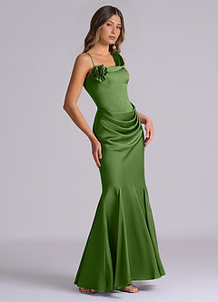 Azazie Inara Final Sale Dark Green Mermaid Pleated Stretch Satin Dress image5