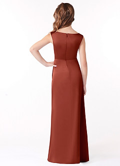 Azazie Sadia Junior Terracotta A-Line Pleated Stretch Satin Dress image3