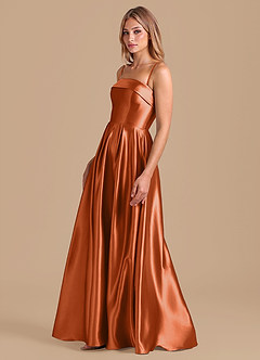 Azazie Lucienne Bridesmaid Dresses Burnt Orange A-Line Pleated Metallic Satin Dress image4