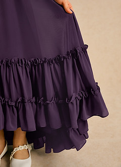 Azazie Kass Flower Girl Dresses Plum A-Line Pleated Chiffon Dress image7
