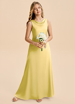 Azazie Kiki Junior Canary A-Line Bow Stretch Satin Dress image1
