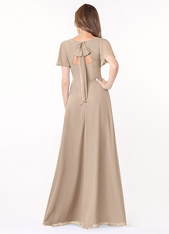 Azazie Kimber Bridesmaid Dresses Taupe A-Line Flounce Sleeve Chiffon Dress image2