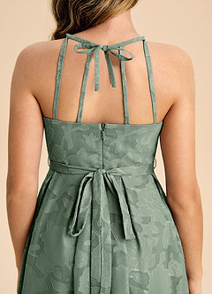 Azazie Arianthe Junior Matcha A-Line Pleated Floral Burnout Dress image7