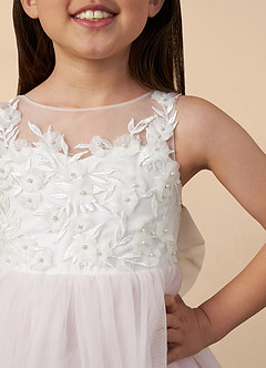 Azazie Junabee Flower Girl Dresses Ivory Blushing Pink A-Line Lace Tulle Dress image3