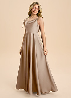 Azazie Popsy Junior A-Linie Schleifen Stretch-Satin Kleid Taupe image6