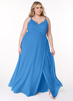 Azazie Lennon Bridesmaid Dresses Blue Jay A-Line Lace Chiffon Dress image9