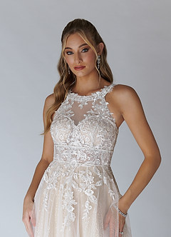 Azazie Maribelle Vestidos de noiva Vestido Diamante Branco Nu de Tule de Linha A com Lantejoulas image6