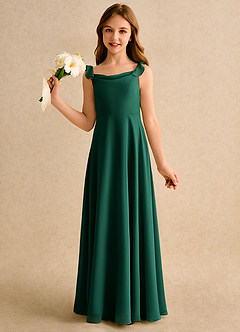 Azazie Puppy Girls Formal Robe Demoiselle D'honneur Fillette Robe Trapèze en Mousseline de soie Plissée émeraude image3