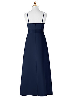 Azazie Anina Junior Dark Navy A-Line Bow Matte Satin Dress image8