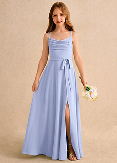 Azazie Jasslyn Girls Formal Abiti da Ragazza di Fiori Abito A-Line in Chiffon Plissettato Ghiaccio image1