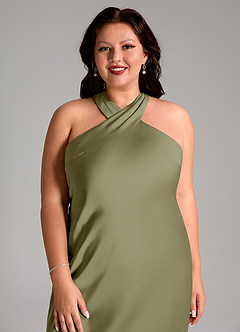 Azazie Doretta Bridesmaid Dresses Pistachio Mermaid Pleated Stretch Satin Dress image11