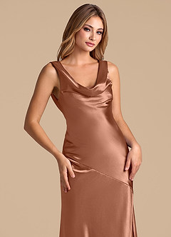 Azazie Rylina Brautjungfernkleider Meerjungfrau-Linie Metallischer Satin Kleid Bronzer image7