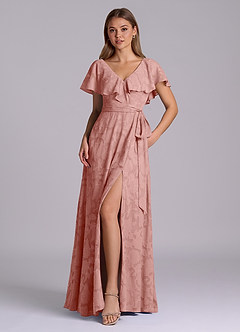 Azazie Lainey Bridesmaid Dresses Rosette A-Line with Pockets Floral Burnout Dress image1