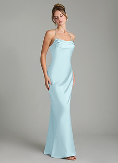 Azazie Mae Bridesmaid Dresses Cloud Blue Mermaid Pleated Stretch Satin Dress image5