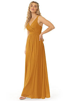 Azazie Kora Vestidos de damas de honor Vestido de Caramelo de Gasa de Corte en A con Plisado image4