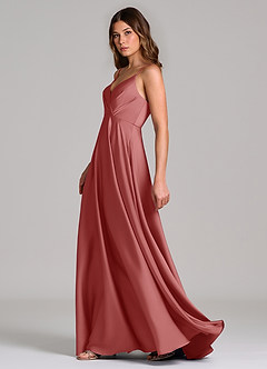 Azazie Amani Bridesmaid Dresses Antique Rose A-Line Pleated Stretch Satin Dress image3