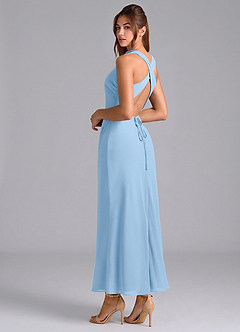 Azazie Evadne Brautjungfernkleider Etui Plissee Chiffon Kleid Puderblau image2