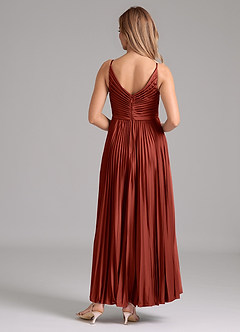 Azazie Raychelle Bridesmaid Dresses Terracotta A-Line Pleated Stretch Satin Dress image4