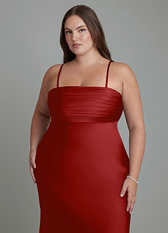 Azazie Saylor Jurken voor bruidsmeisjes Jurk van Stretch Satijn met Zeemeermin Strapless Granaatappel image17