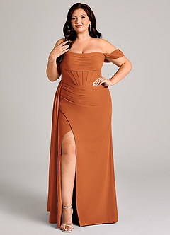 Azazie Amyra Abiti da Damigella Abito Convertibile Tubino in Chiffon a Spalla Scoperta Cannella image10