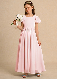 Azazie Joss Flower Girl Dresses Blushing Pink A-Line with Sleeves Chiffon Dress image9
