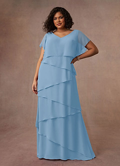 Azazie OHara Mother of the Bride Dresses Powder Blue A-Line V-Neck Chiffon Dress image12
