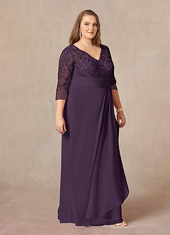 Azazie Joan Mother of the Bride Dresses Plum Sheath V-Neck Lace Chiffon Dress image9
