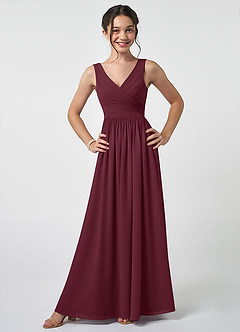 Azazie Keyla Junior Cabernet A-Line Pleated Chiffon Dress image1
