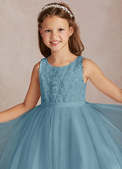 Azazie Calla Flower Girl Dresses Moody Blue Ball-Gown Lace Tulle Dress image1