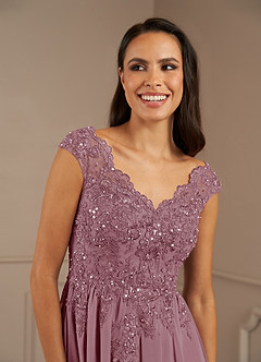 Azazie Amethyst Mother of the Bride Dresses Vintage Mauve A-Line V-Neck Sequins Chiffon Dress image7