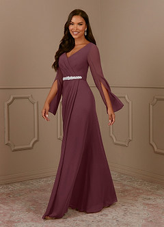 Azazie Belinda Mother of the Bride Dresses Sangria A-Line V-Neck Pleated Chiffon Dress image3