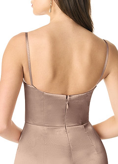 Azazie Liv Bridesmaid Dresses Taupe Sheath Off the Shoulder Metallic Satin Convertible Dress image9