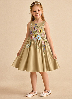 Azazie Prima Flower Girl Dresses Gold A-Line Bow Matte Satin Dress image5