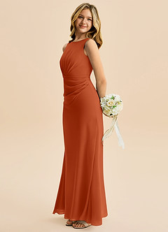 Azazie Floris Junior Robe Trapèze en Mousseline de soie Plissée Orange Brûlée image5