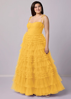 A-Line Pleated Tulle Floor-Length Dress Marigold Plus Size