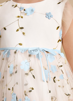 Azazie Anastasia vestidos de niña de las flores Vestido de Marfil Azul Cielo de Tul de Corte En A con Lazo image6