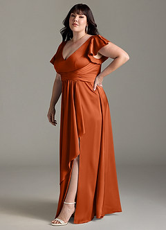 Azazie Omari Bridesmaid Dresses Burnt Orange A-Line Stretch Satin Dress image11