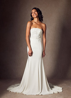 Azazie Lewena Wedding Dresses Diamond White Mermaid Lace Crepe Back Satin Dress image3
