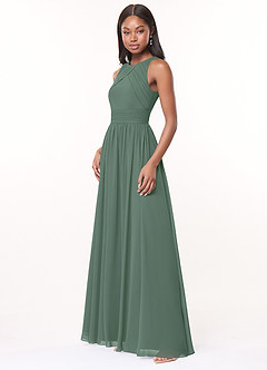 Azazie Harper Bridesmaid Dresses Eucalyptus A-Line Pleated Chiffon Dress image3