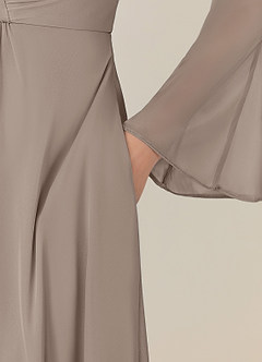 Azazie Teraso Mother of the Bride Dresses Taupe A-Line Pleated Mesh Dress image8