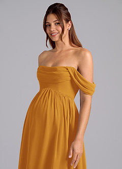 Azazie Saige vestidos de dama de honor de maternidad Vestido de Corte En A Plisado Hasta el suelo Gasa image6