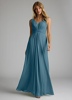 Azazie Gina Bridesmaid Dresses Bermuda A-Line V-Neck Pleated Chiffon Dress image1