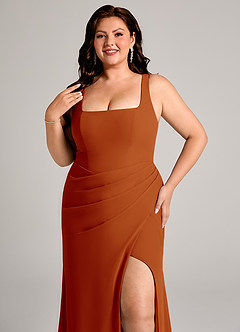 Azazie Mero Robes de demoiselle d'honneur Robe Fourreau en Mousseline de soie Plissée Paprika image14
