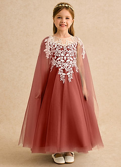 Azazie Dandelion Flower Girl Dresses Terracotta Ball-Gown Lace Dress image3