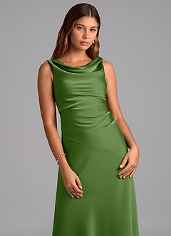 Azazie Nerine Bridesmaid Dresses Basil A-Line Pleated Stretch Satin Dress image6