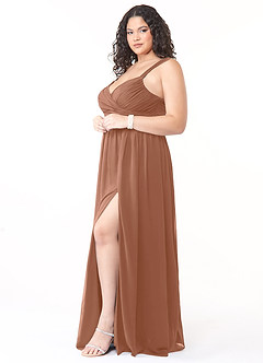 Azazie Aziza Bridesmaid Dresses Bronzer A-Line V-Neck Pleated Chiffon Dress image9