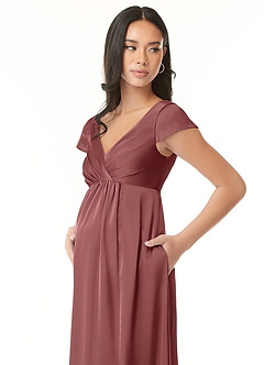 Azazie Allessia Maternity Bridesmaid Dresses A-Line Pleated Stretch Satin Floor-Length Dress image6
